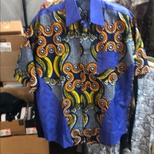 Source Unknown Royal Blue and Orange Casual Button Down Shirt